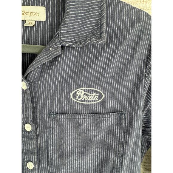 Brixton Hickory Striped Coveralls Jumpsuit Womens XS Blue White Button Front - Picture 3 of 14